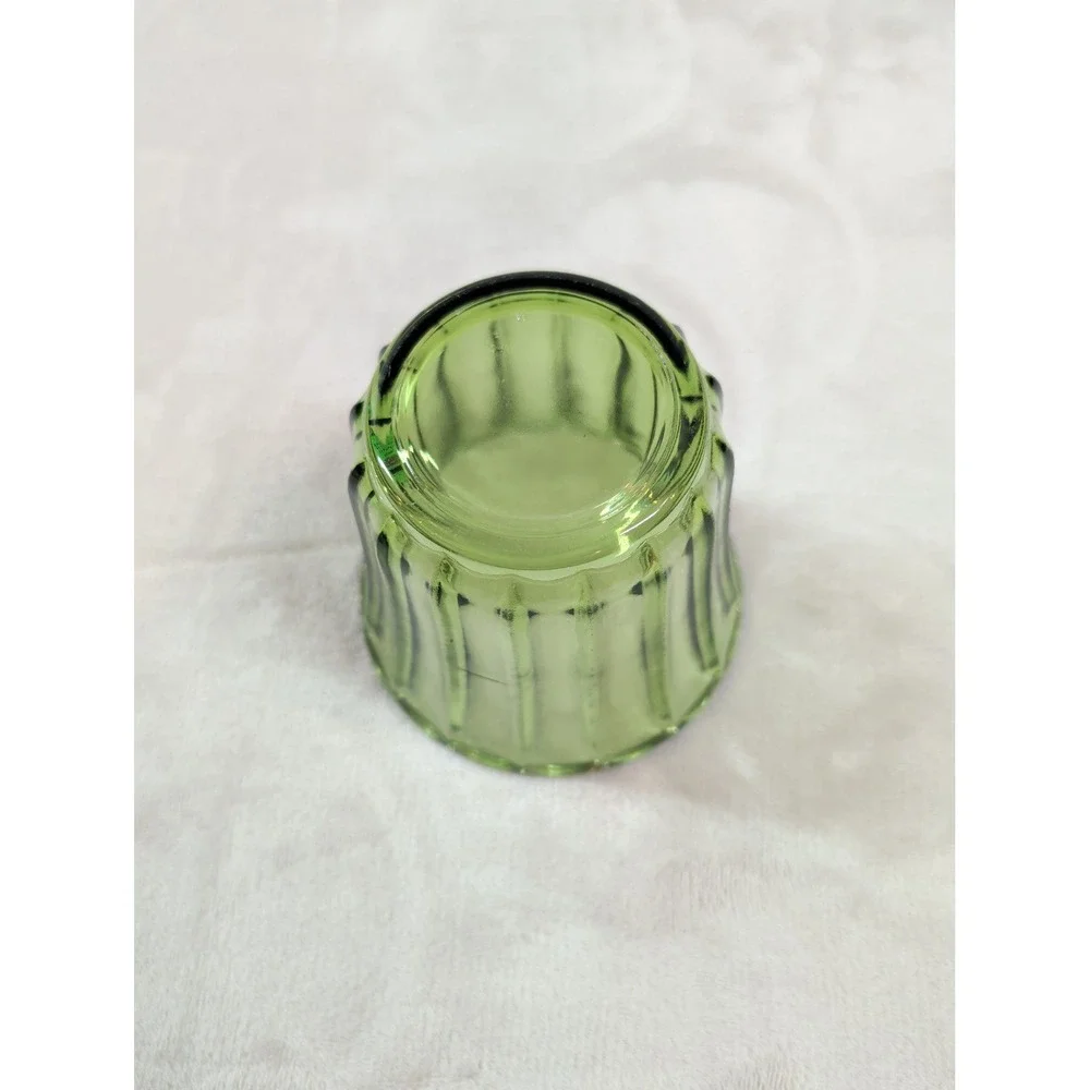 Vintage Green Ribbed Glass‎ Votive Candle Holder Scalloped Rim Emerald 3.5 Inch
